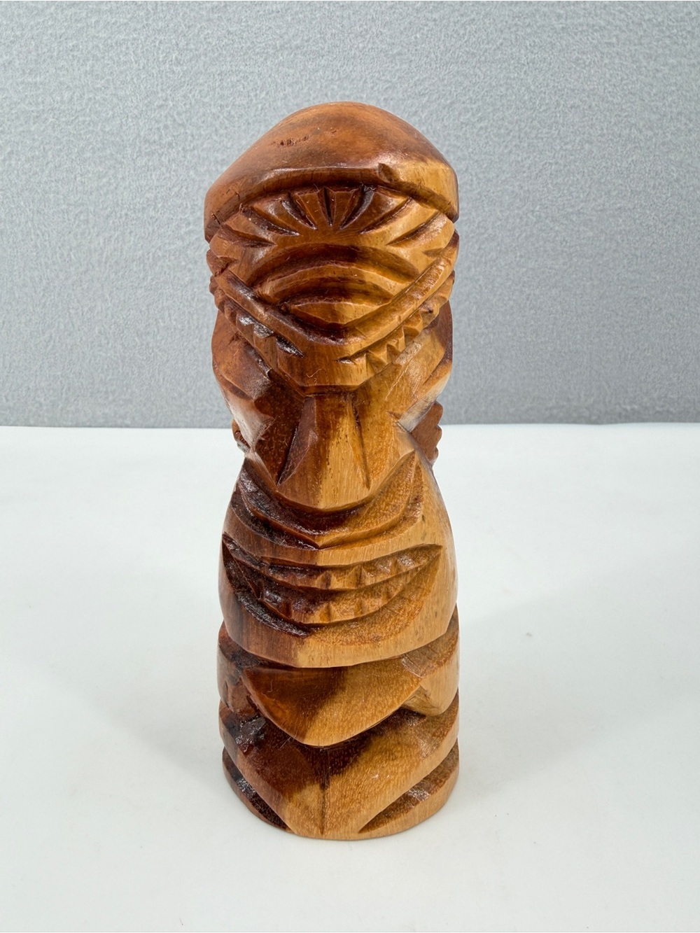 Authentic Carved Solid Wood Tiki Statue Hawaiian Polynesian Totem Figure 7”